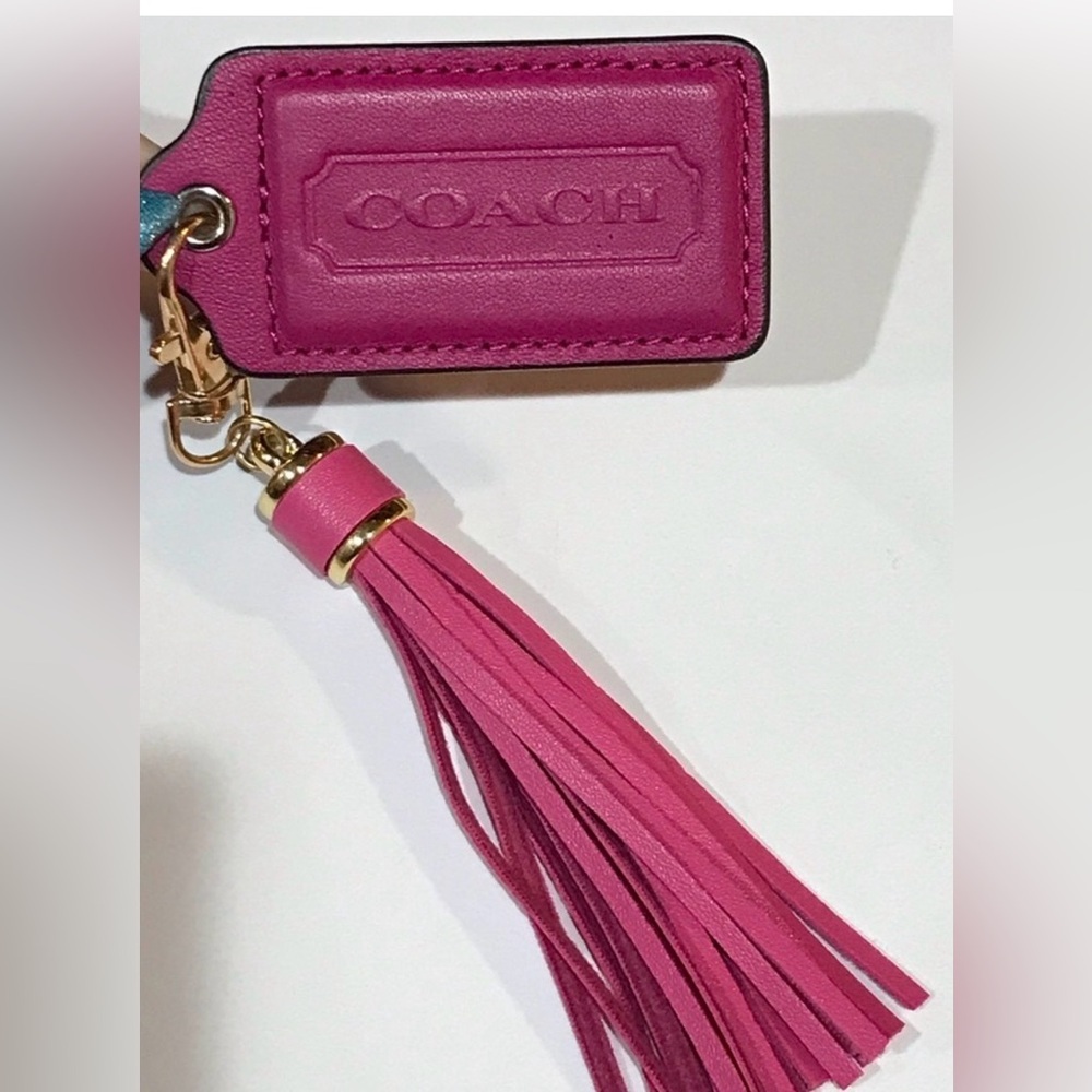Coach Pink Leather Hang Tag Bag Charm Tassel